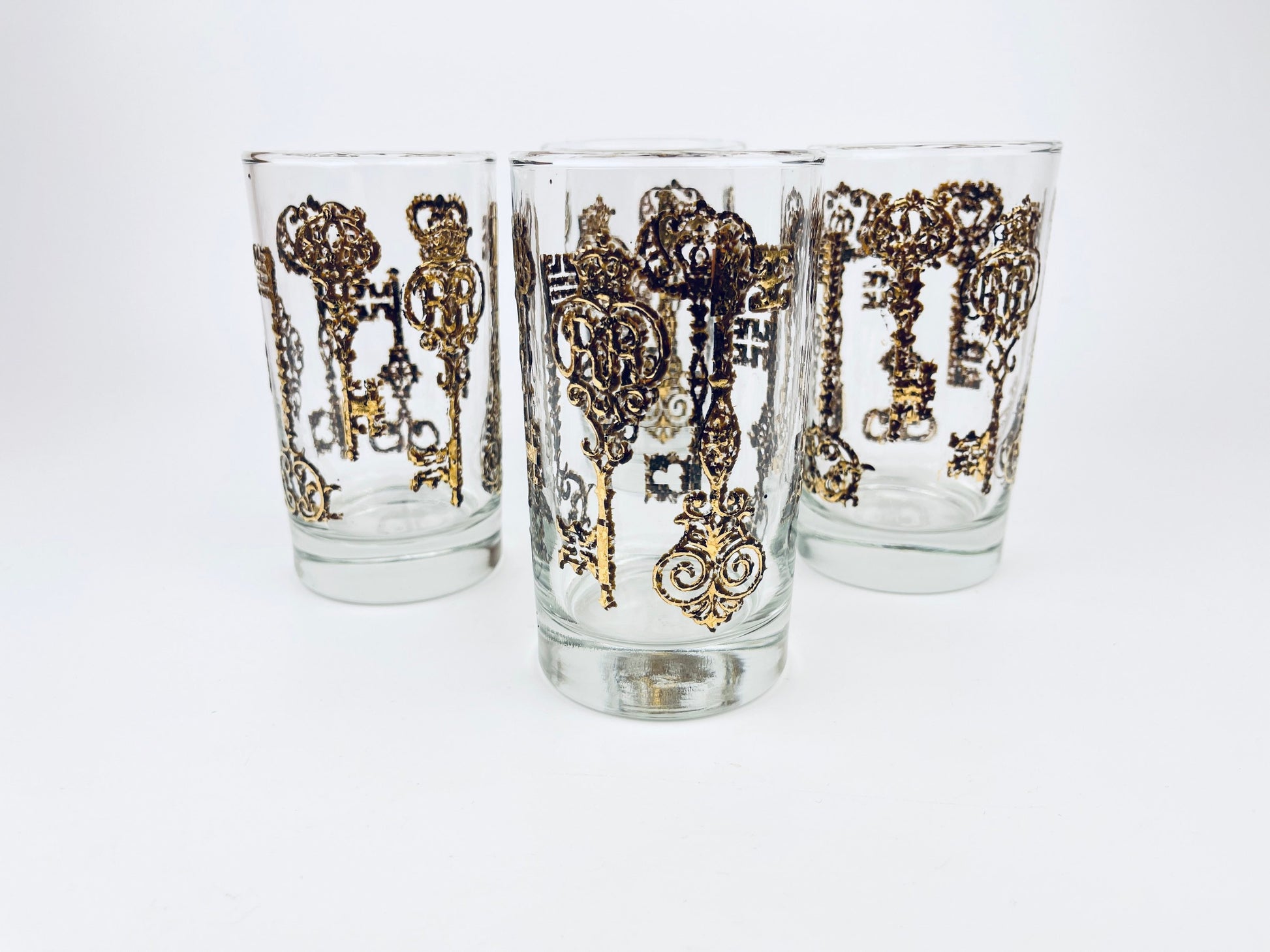 Product image for 'vintage libbey golden embossed skeleton key glasses set of four 4' (view 2c2e55)