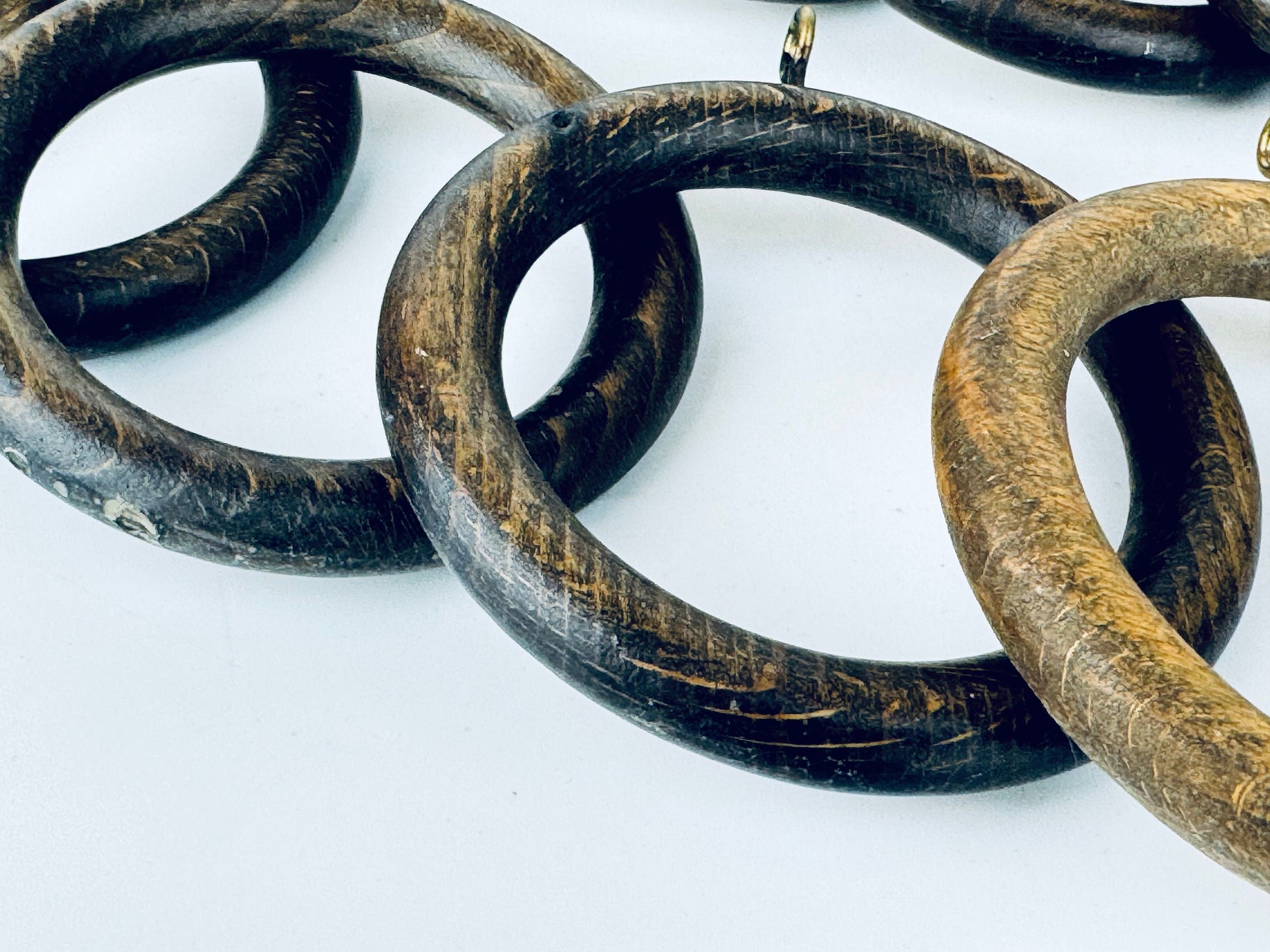 Product image for 'vintage macrame curtain wood metal ring holders set of twelve 12 two sizes available sets sold separately' (view 17fec4)