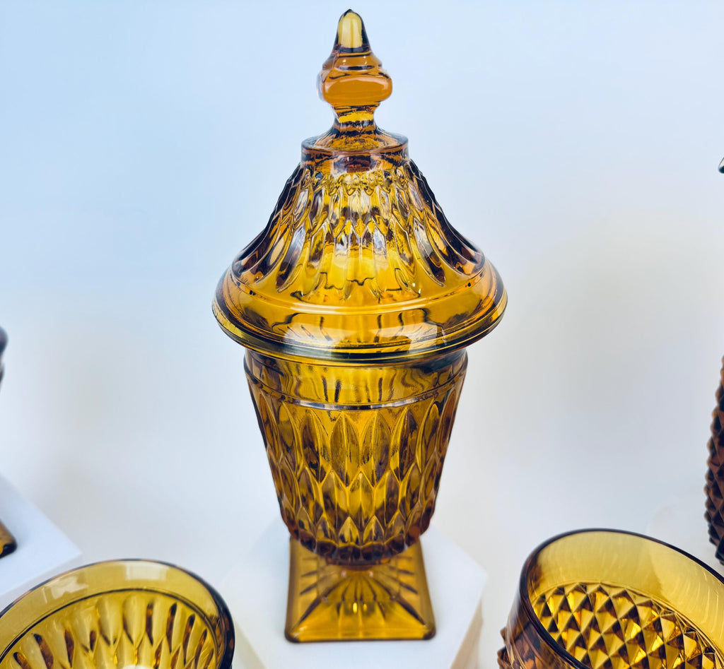 Product image for 'vintage diamond point amber glassware indiana glass company sold separately' (view 6b5bee)