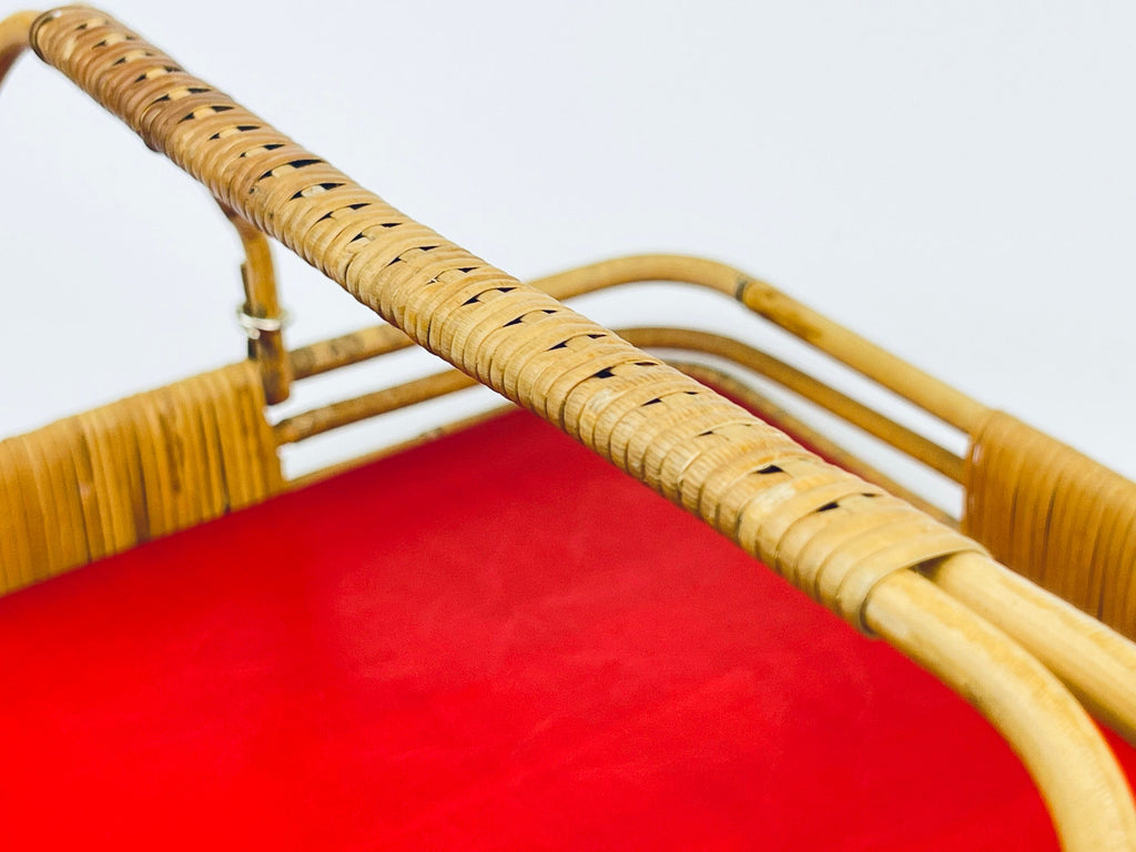 Product image for 'vintage bamboo wicker serving tray with bold red base' (view dd07a3)