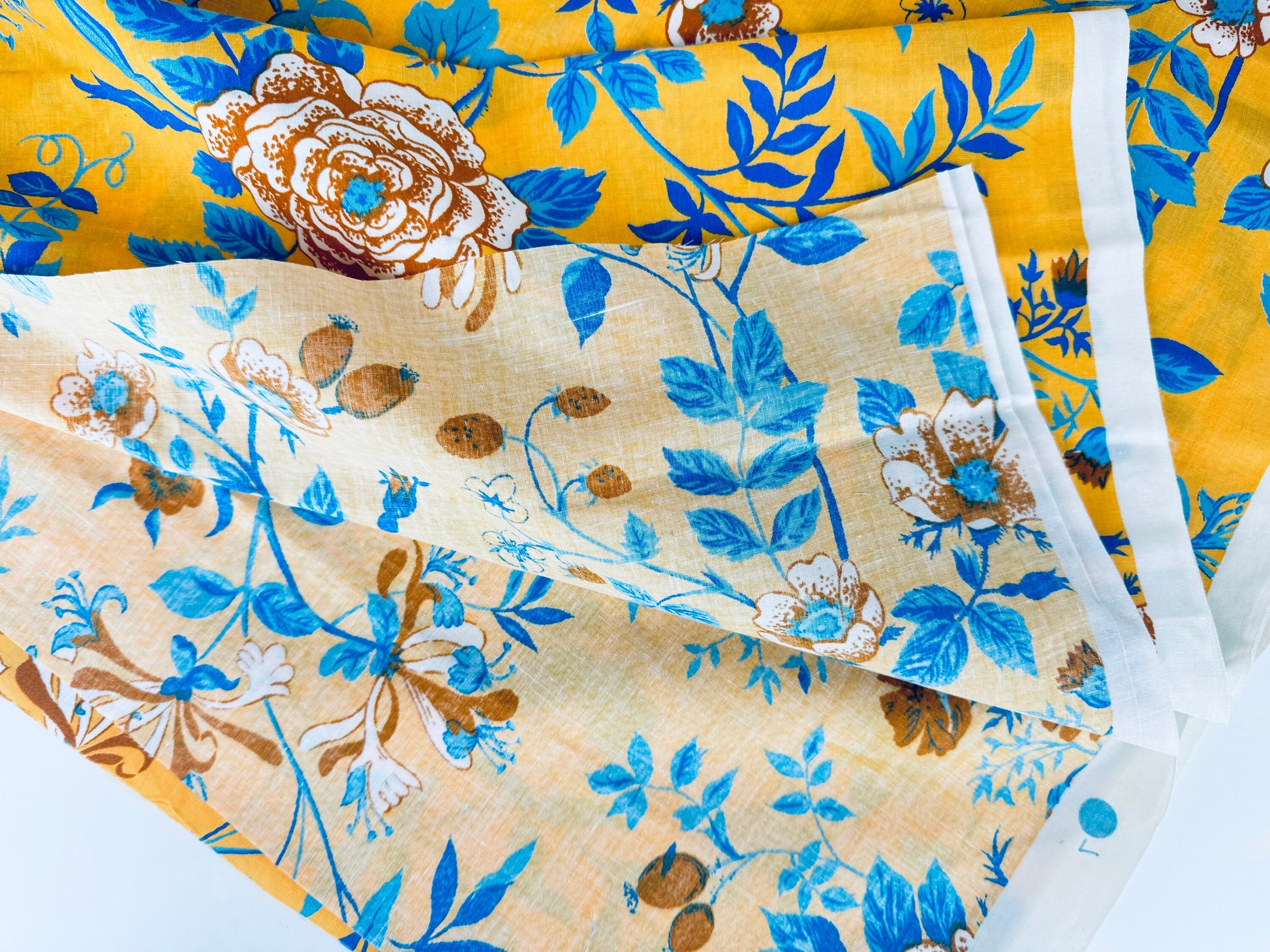 Product image for 'vintage gold blue floral wilmette fabric material 53 x 79' (view 7d4e55)