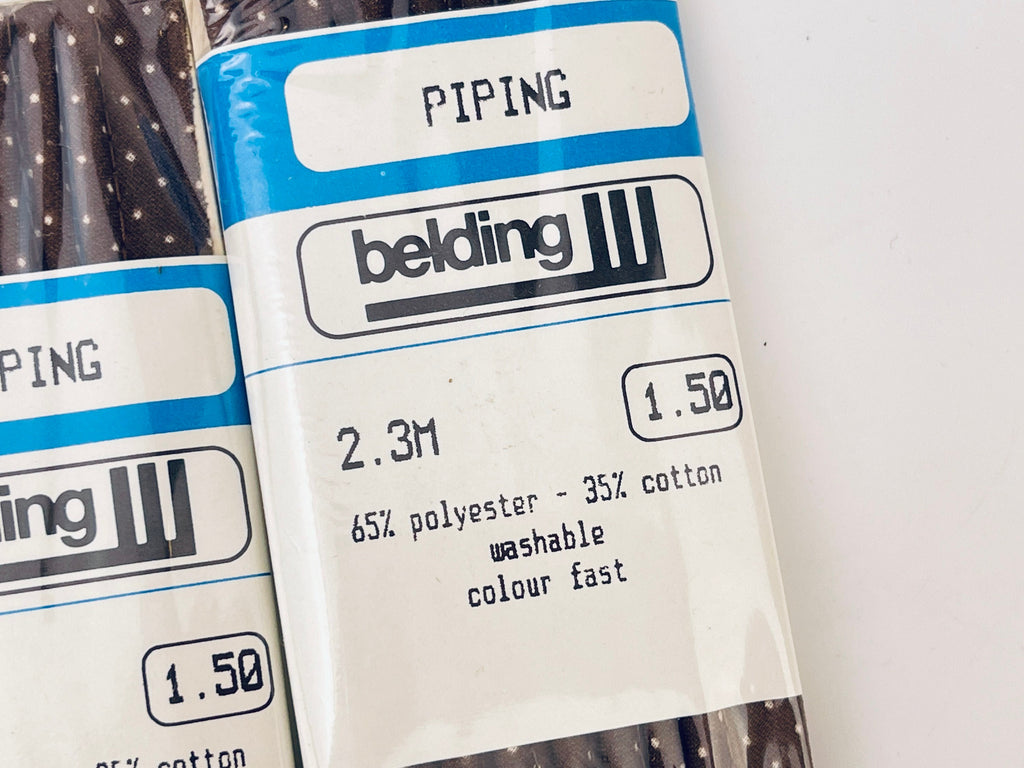 Product image for 'vintage piping tape dark brown pink polka dot pattern made in canada new old stock nos polyester cotton blend' (view a54f11)