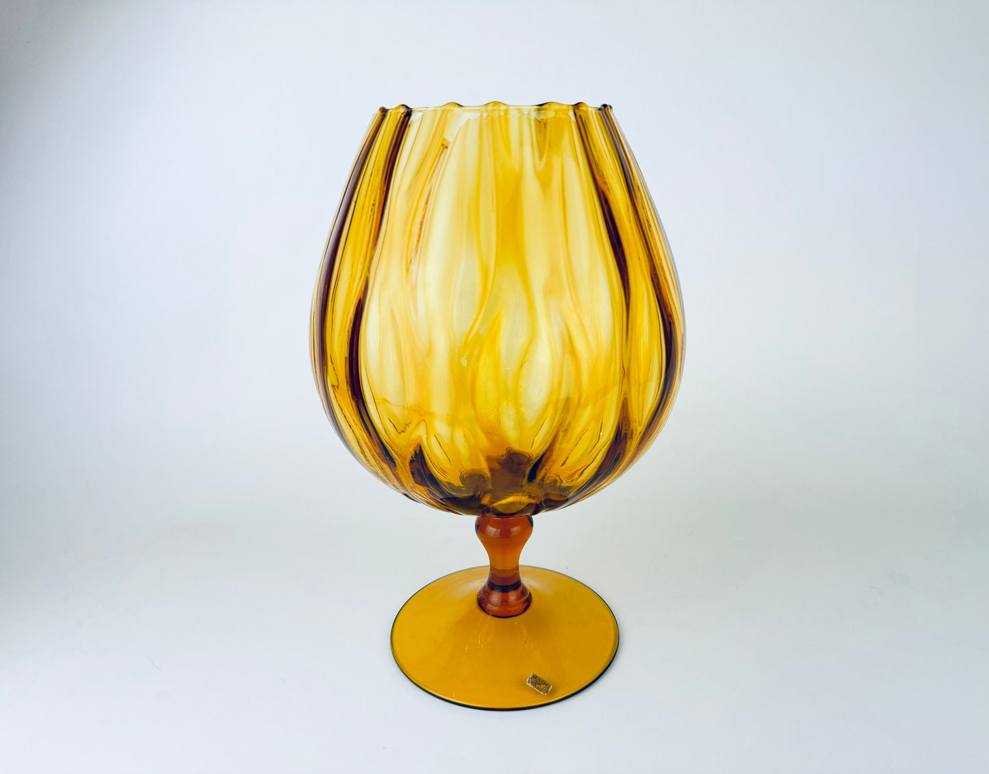 Product image for 'vintage italian empoli handblown glass snifter bowl vase amber teardrop pattern made in italy' (view 7cb2b1)
