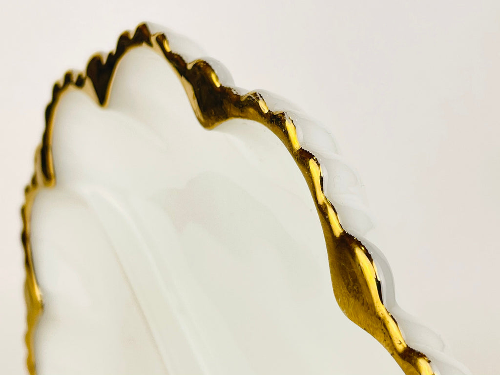 Product image for 'vintage anchor hocking milk glass divided serving dish gold rimmed edge' (view ecc127)