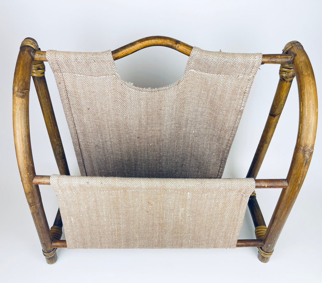 Product image for 'vintage bamboo wicker rattan magazine storage sling beige brown coloured cloth' (view 460120)