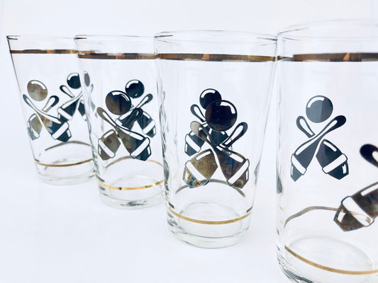 Product image for 'vintage federal bowling glasses set of 4 gold black barware' (view f2397f)