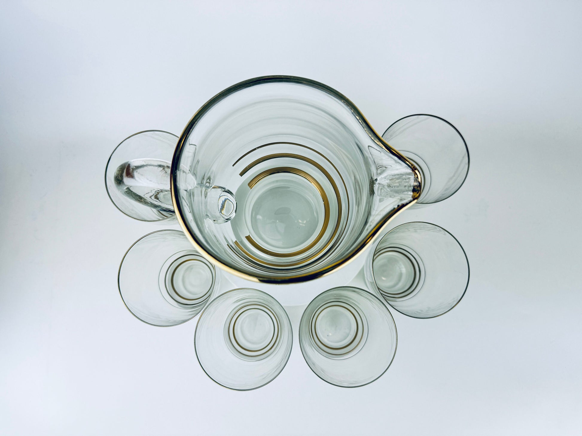 Product image for 'vintage gold striped frosted glass decanter glassware barware set six 6 glasses' (view d7fcc0)