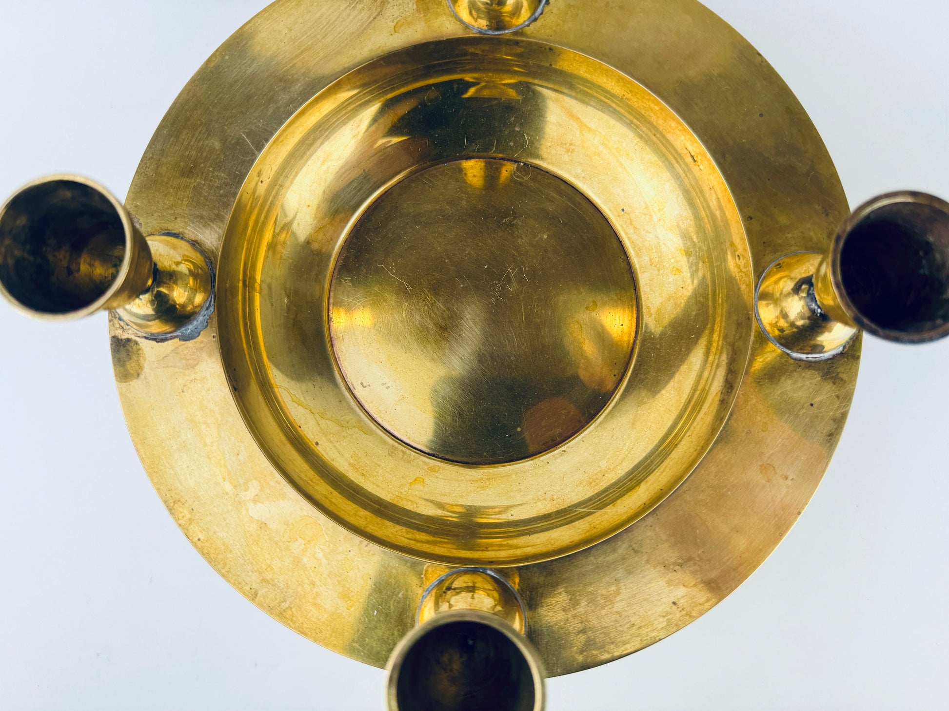 Product image for 'vintage round brass bowl multi candle stick holder centrepiece attractive aged metal patina' (view 71e8f8)