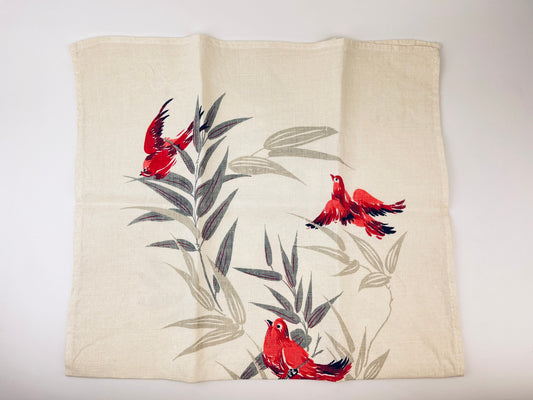 Product image for 'vintage japanese style red bird linen tea towel mid century modern kitchen decor' (view ba6130)
