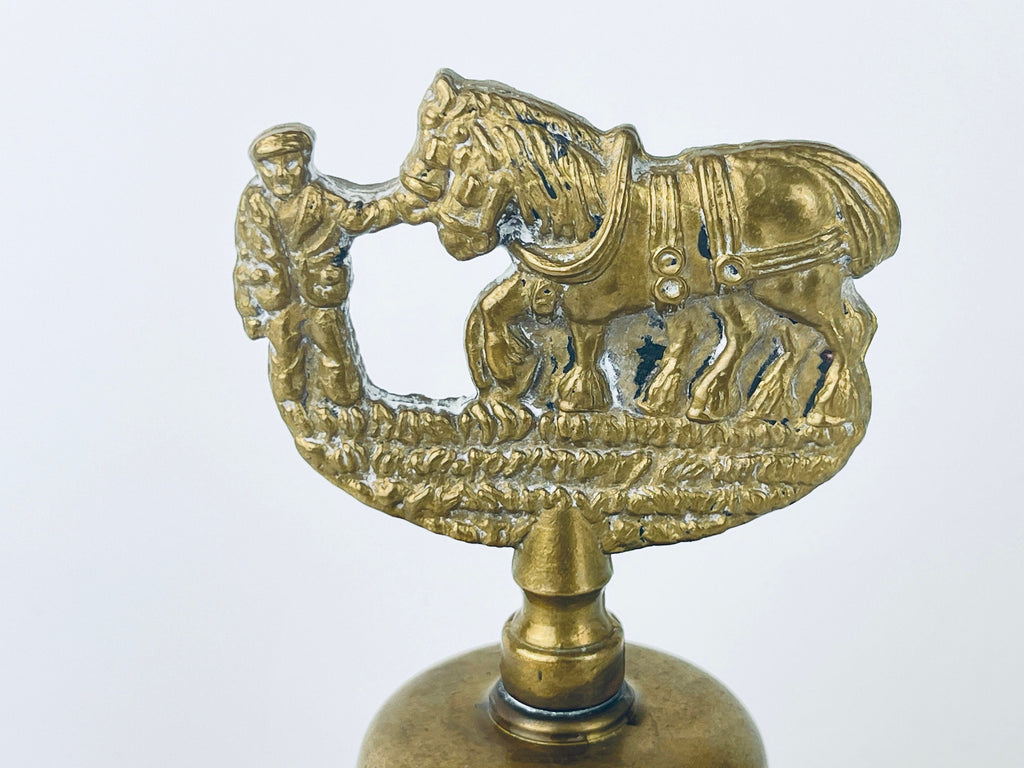 Product image for 'vintage brass horse bell attractive patina great gong ringing sound made in england' (view ec9a54)