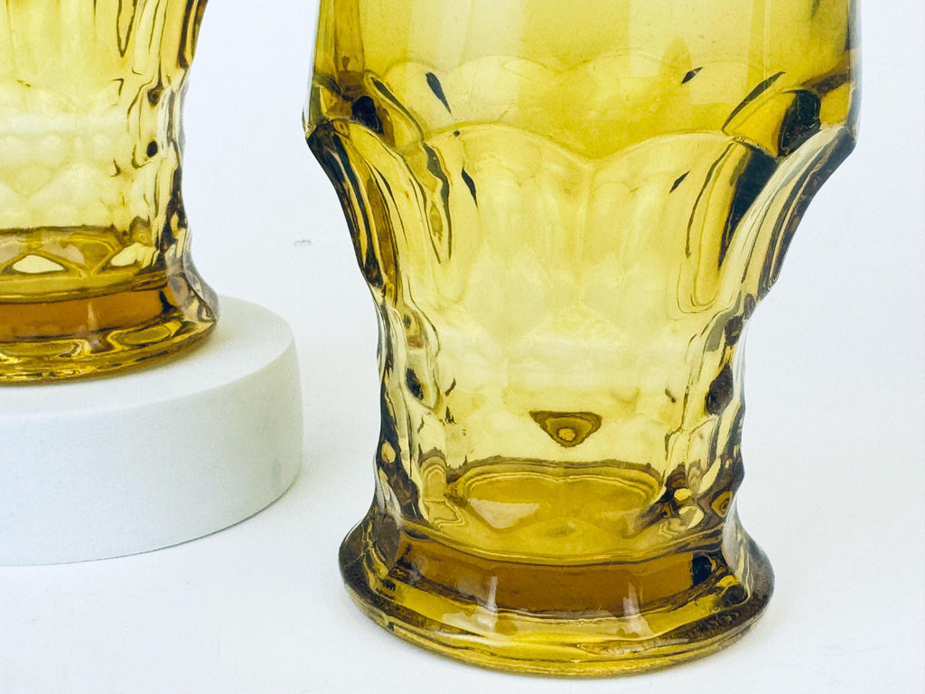 Product image for 'vintage amber chiselled heavy glass pedestal glasses set of two 2 anchor hocking made in usa' (view 18b548)