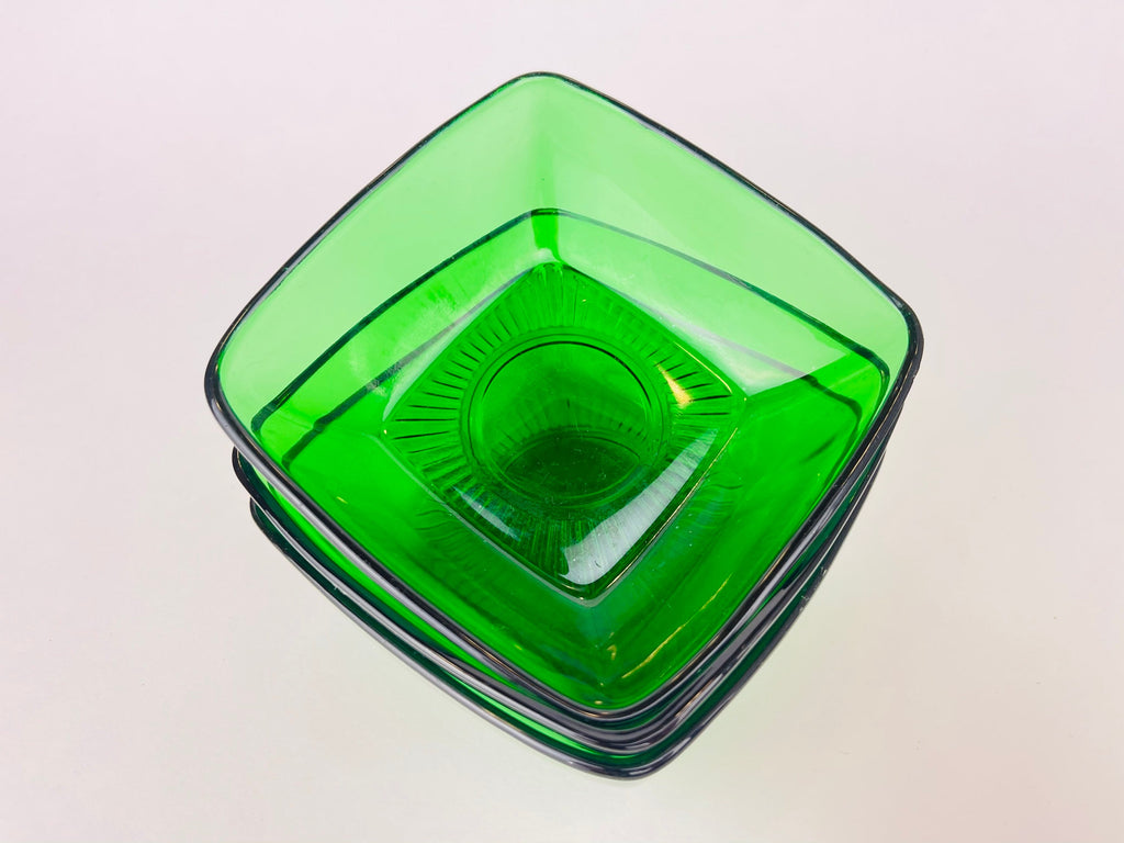 Product image for 'vintage anchor hocking green glass square bowls sold separately' (view dd32cd)