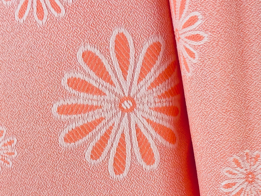 Product image for 'vintage 1960s pink white floral print polyester fabric material 44 x 68' (view b29a76)