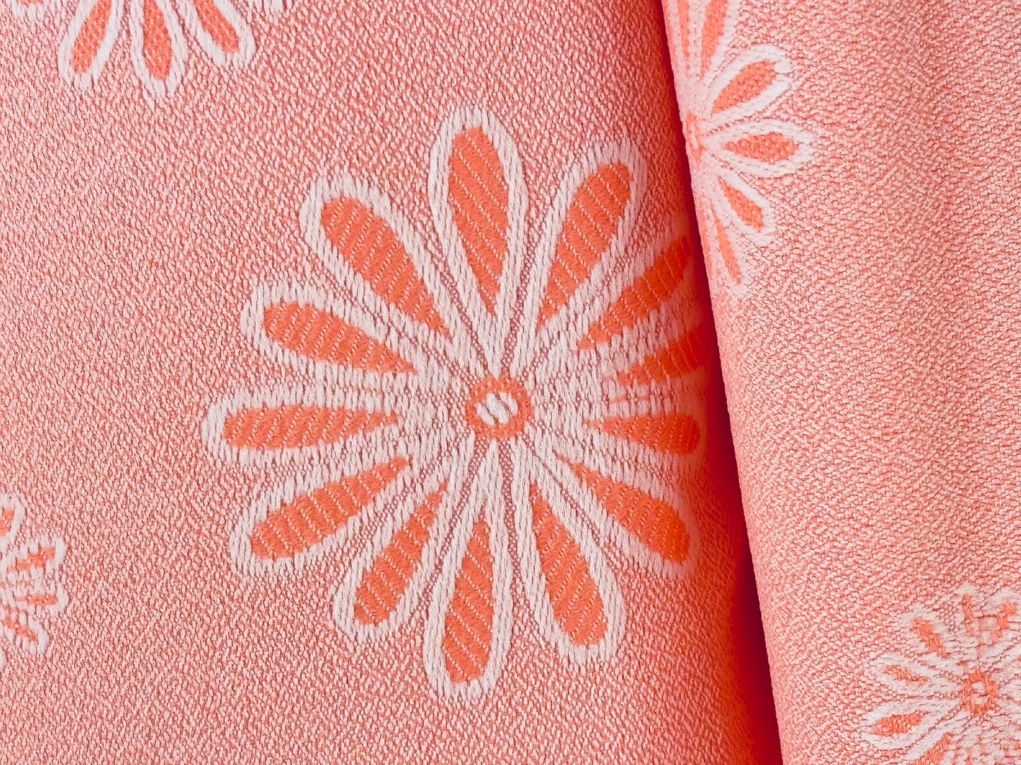 Product image for 'vintage 1960s pink white floral print polyester fabric material 44 x 68' (view b29a76)