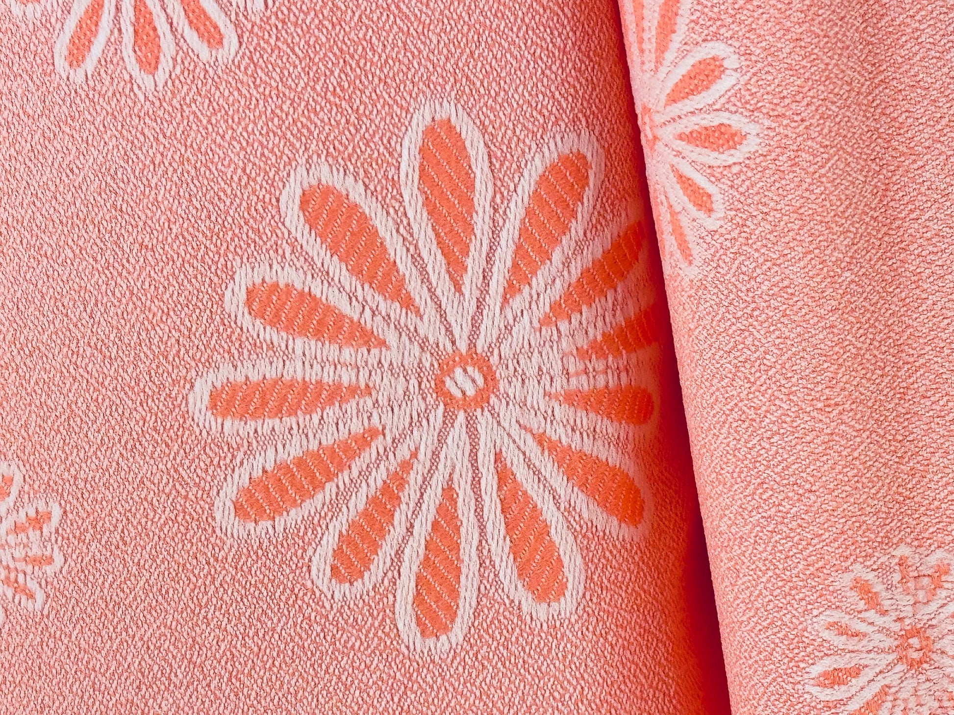 Product image for 'vintage 1960s pink white floral print polyester fabric material 44 x 68' (view b29a76)