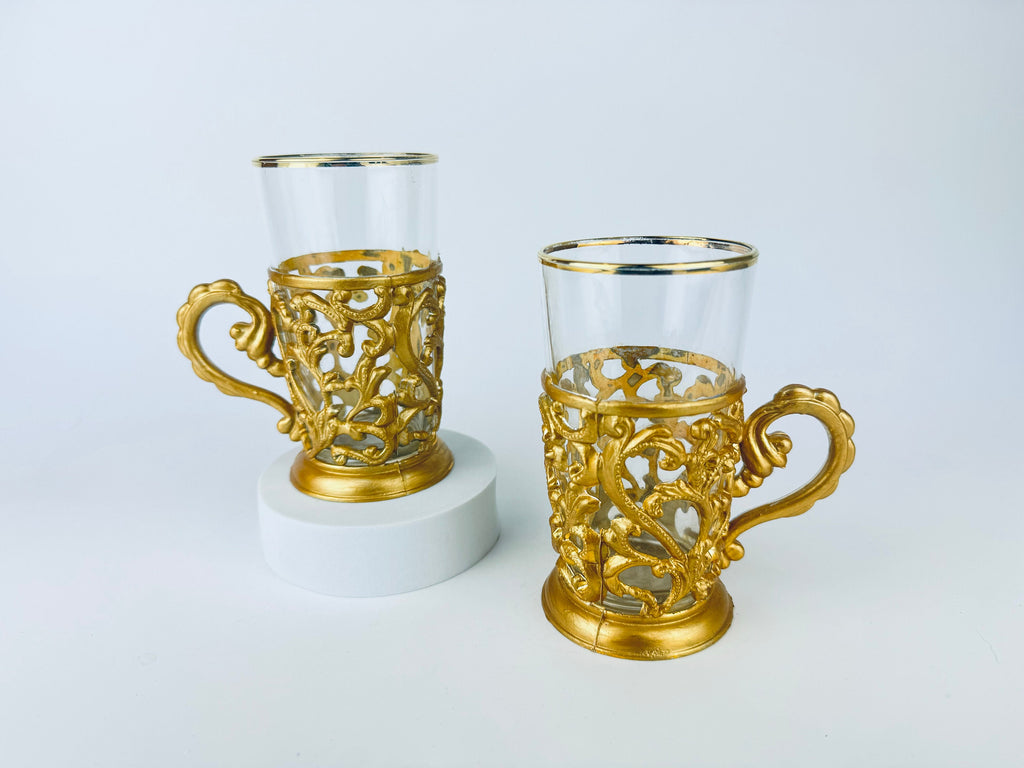 Product image for 'vintage ornate gold gilt hand painted handled glasses set of two 2 made in italy' (view 530265)