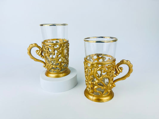 Product image for 'vintage ornate gold gilt hand painted handled glasses set of two 2 made in italy' (view 530265)