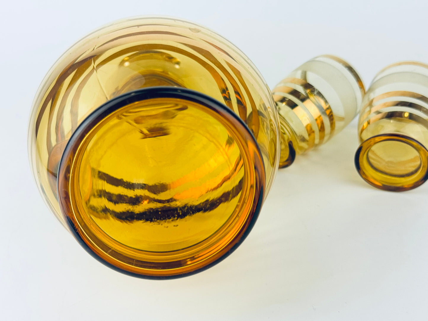 Product image for 'vintage amber gold striped glass barware set decanter shot glasses bohemia crystal barware gift' (view b75287)