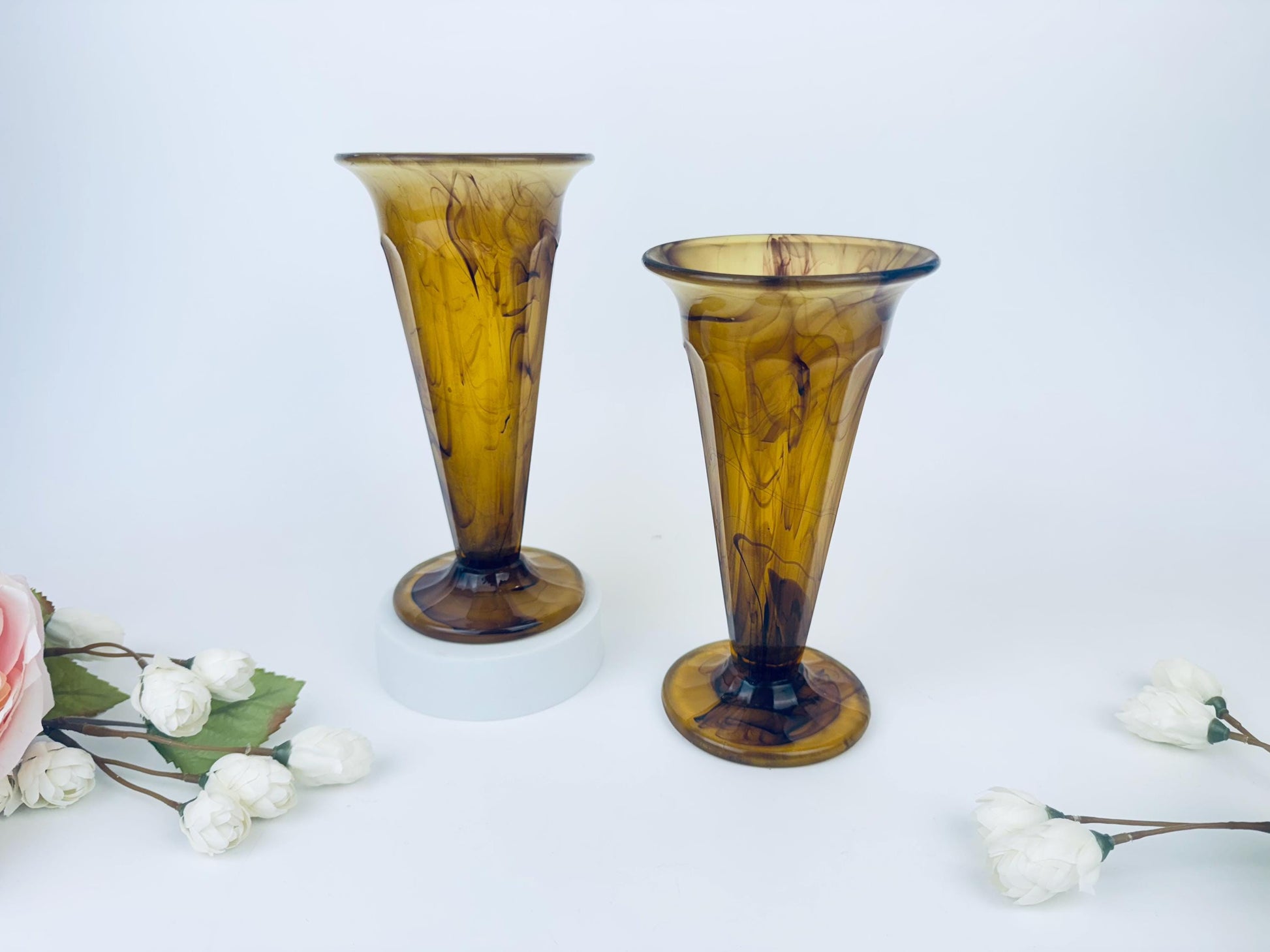 Product image for 'vintage george davidson brown swirl cloud glass trumpet vase sold separately' (view 5d26ec)