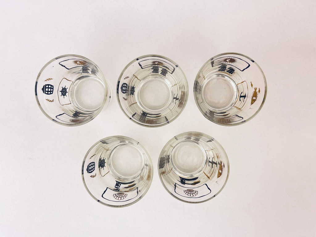 Product image for 'vintage dominion glass nautical pattern whiskey lowball glasses set of five 5' (view ea8ecd)