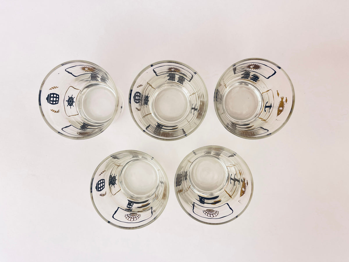 Product image for 'vintage dominion glass nautical pattern whiskey lowball glasses set of five 5' (view ea8ecd)