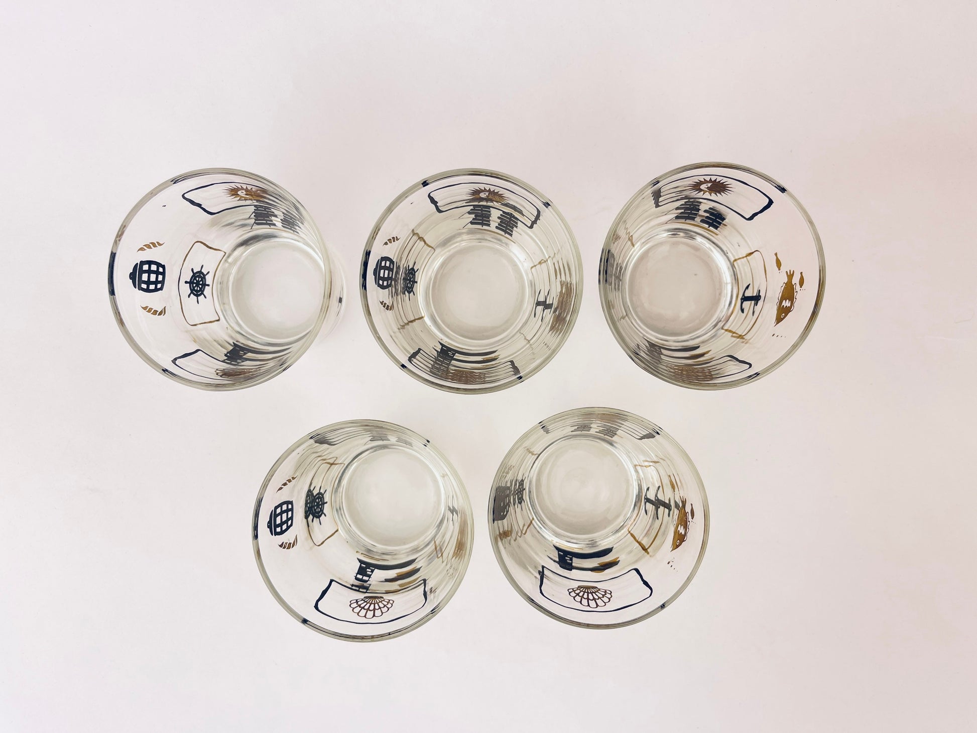 Product image for 'vintage dominion glass nautical pattern whiskey lowball glasses set of five 5' (view ea8ecd)