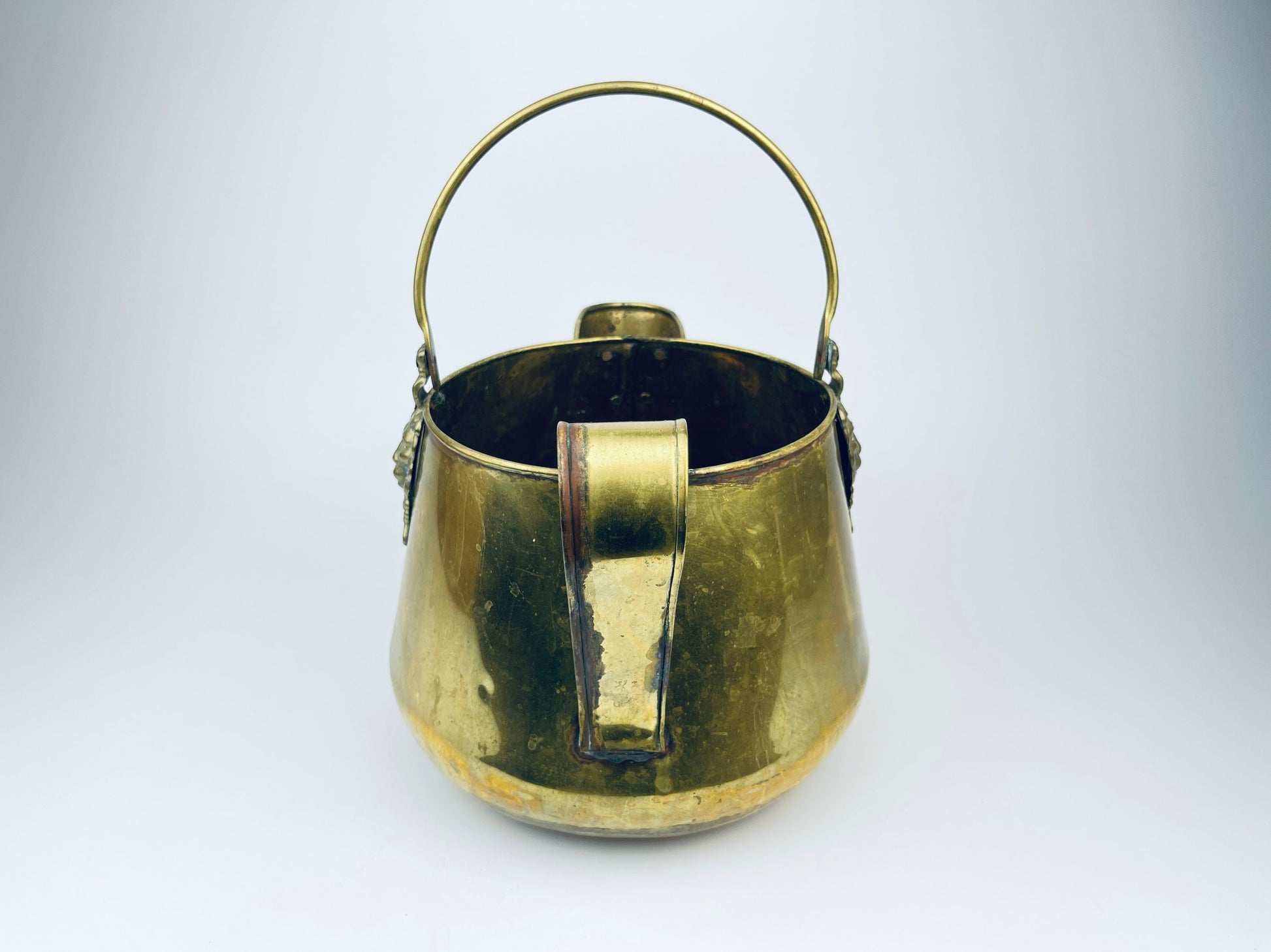 Product image for 'vintage brass lion watering can pot attractive aged metal patina' (view f32d64)