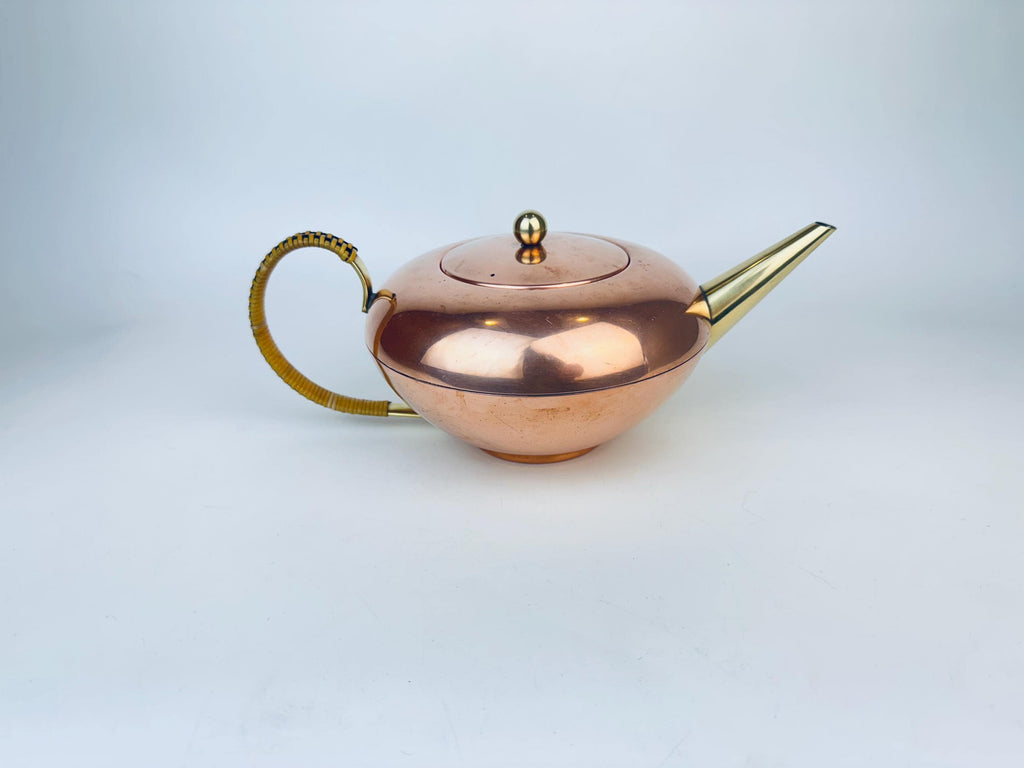 Product image for 'vintage copper brass teapot wicker wrapped handle' (view d9f824)