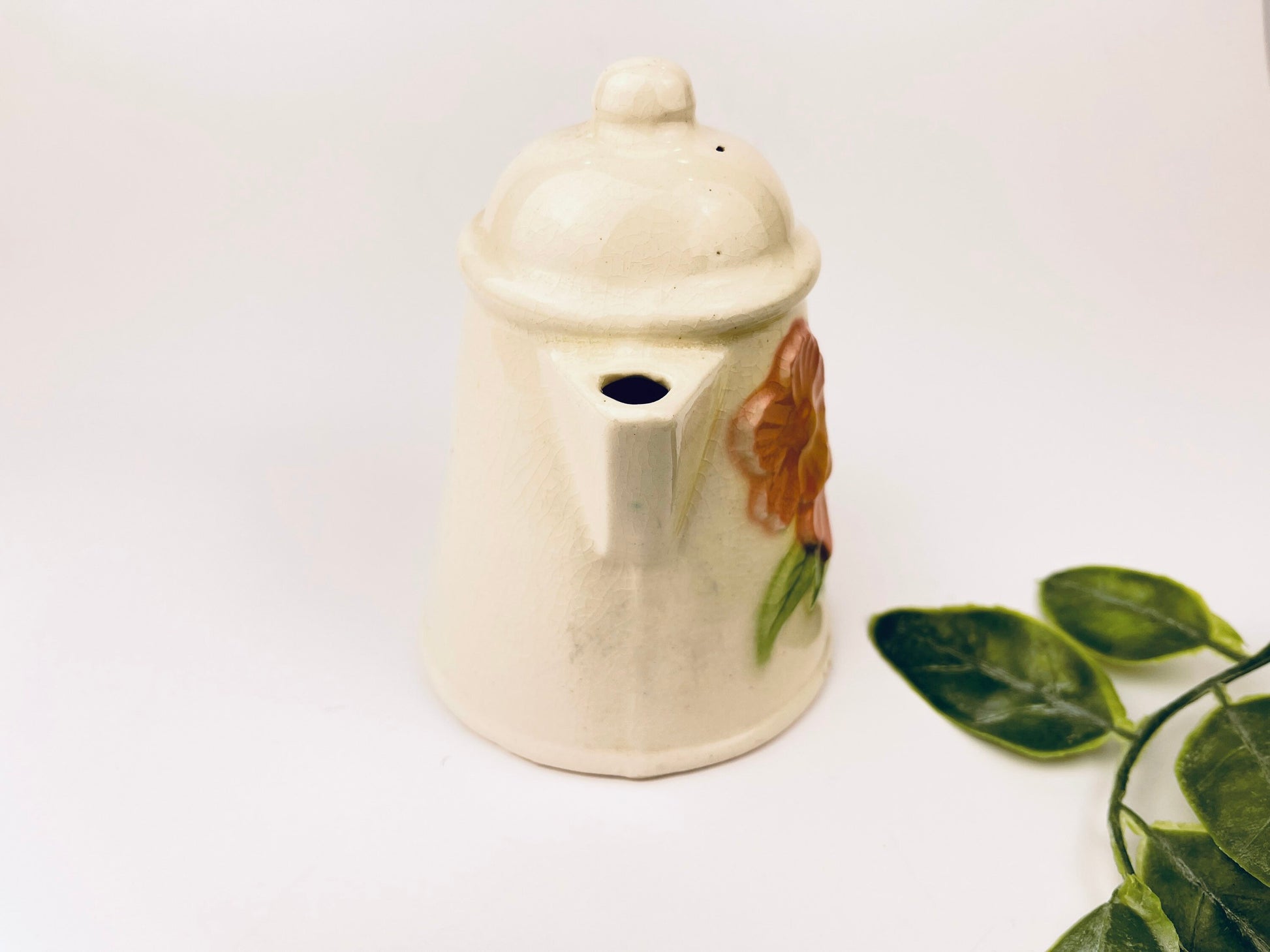 Product image for 'vintage pink floral ceramic watering jug with elegant crazing shabby chic garden accent' (view 5e3691)