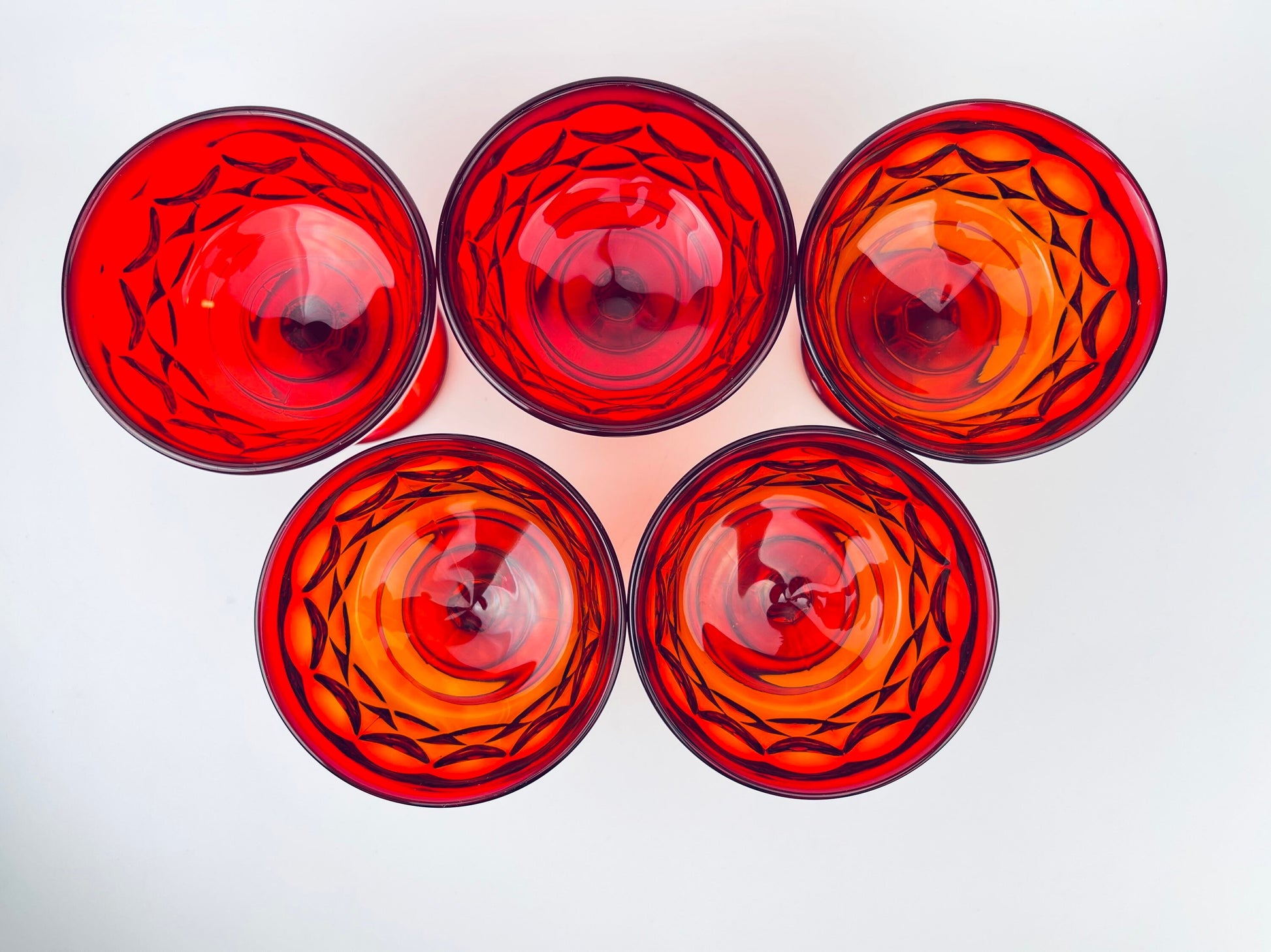 Product image for 'vintage ruby red heavy pressed glass dessert champagne glassware set of five 5 perspective by noritake made in japan' (view c118d7)