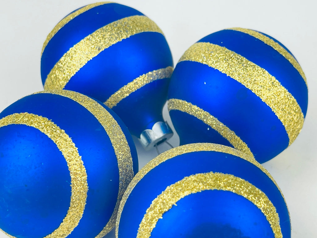 Product image for 'vintage blue gold striped glass christmas tree ornaments set of four 4 made in german democratic republic' (view dde12e)