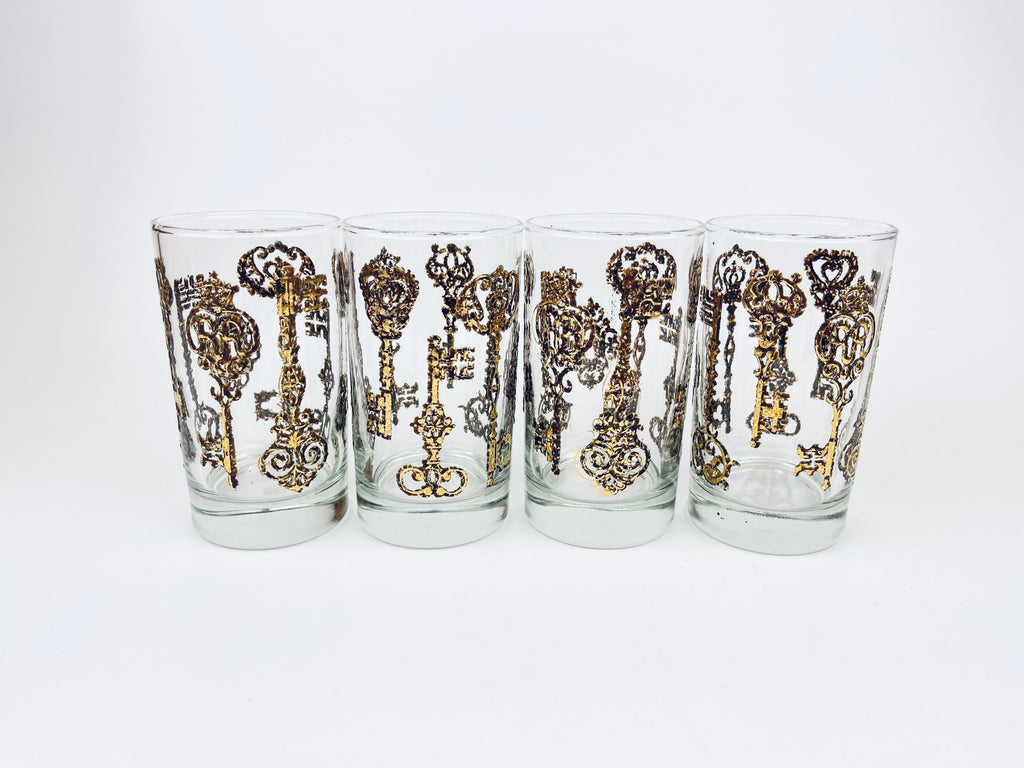 Product image for 'vintage libbey golden embossed skeleton key glasses set of four 4' (view 33e4b0)