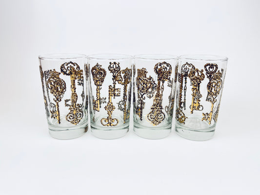 Product image for 'vintage libbey golden embossed skeleton key glasses set of four 4' (view 33e4b0)
