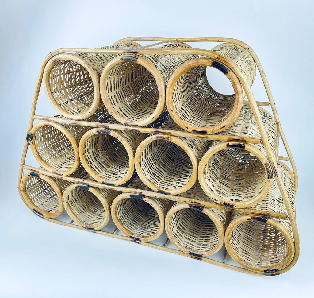 Product image for 'vintage bamboo rattan wine bottle rack twelve 12 bottle capacity' (view 755fe9)