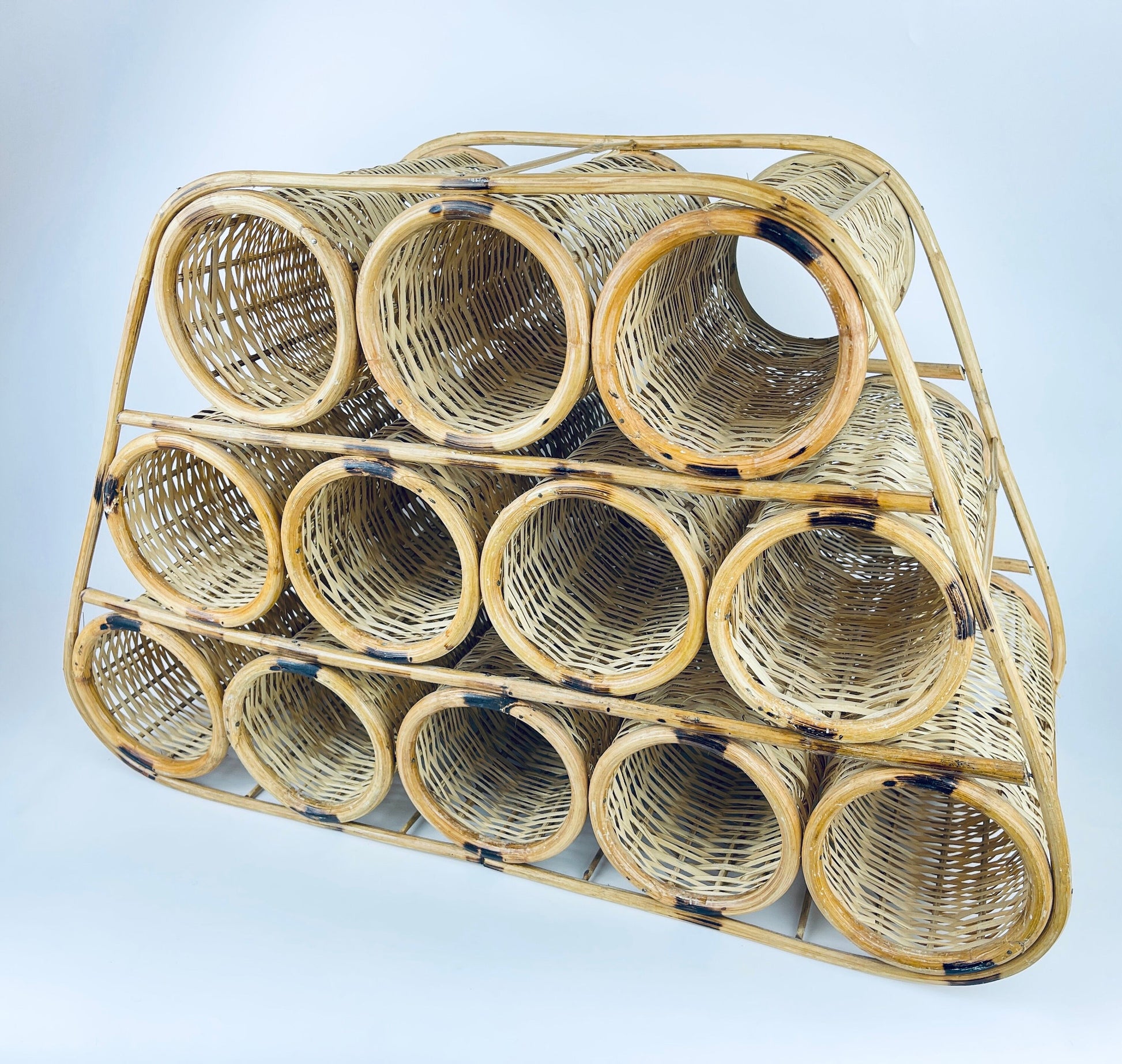 Product image for 'vintage bamboo rattan wine bottle rack twelve 12 bottle capacity' (view 755fe9)