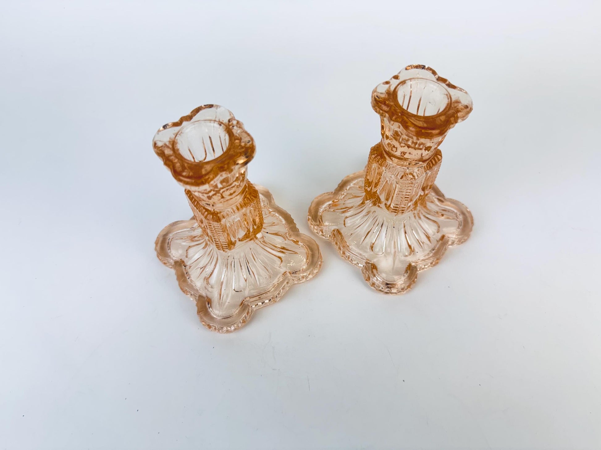 Product image for 'vintage pink blush depression glass candlestick holders set of two 2' (view 3dd256)