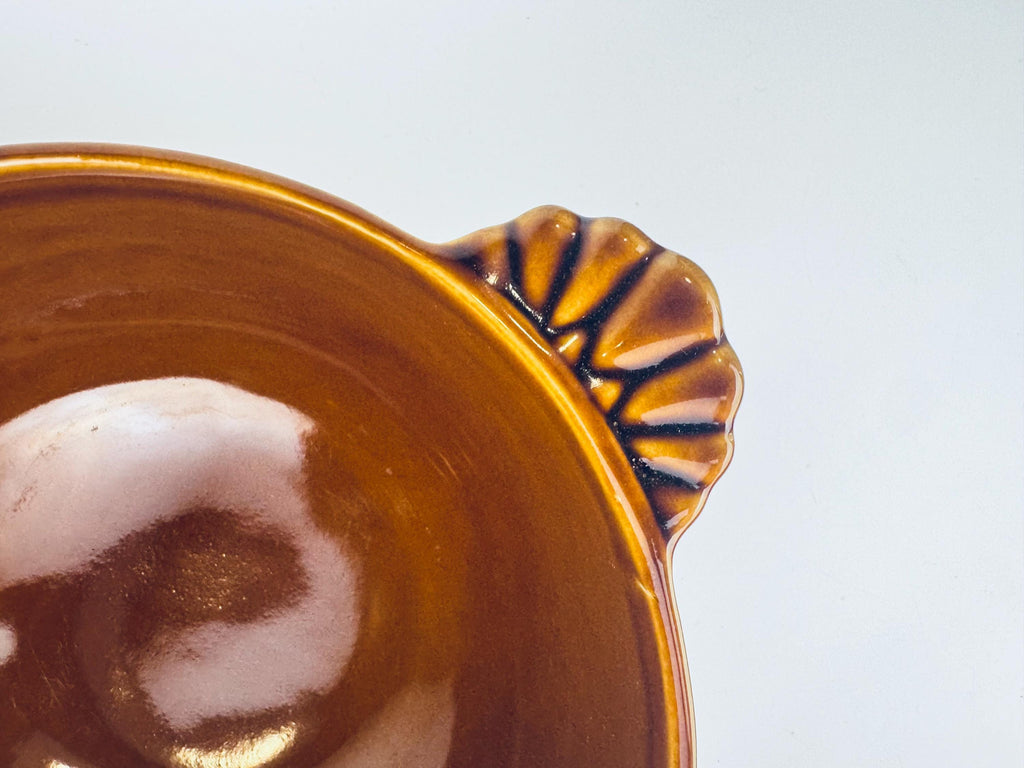Product image for 'vintage bobby flay cognac brown scalloped handled ceramic glazed bowl made in portugal' (view 40976b)