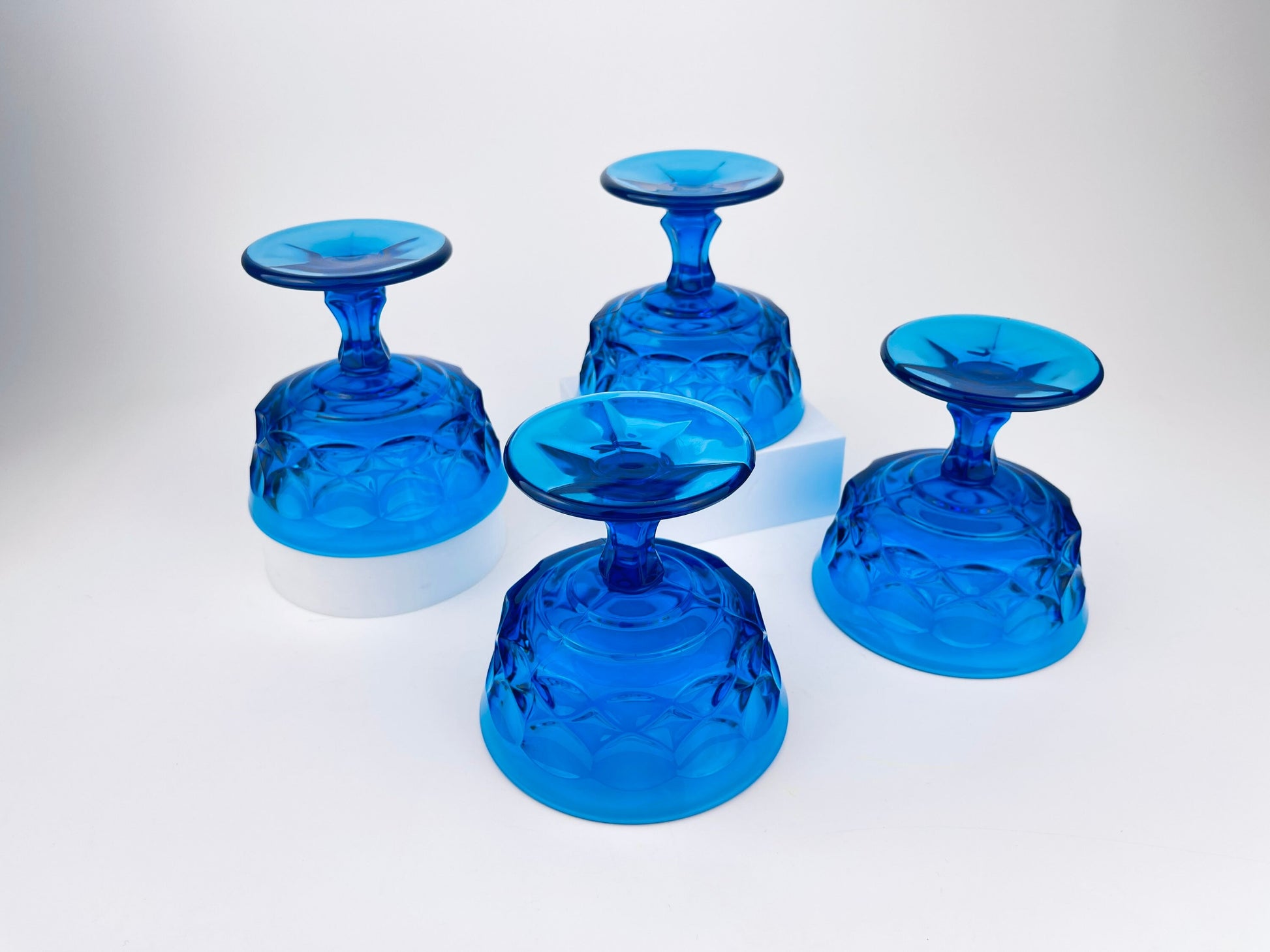 Product image for 'vintage perspective by noritake cobalt blue heavy pressed glass champagne glasses set of four 4 made in japan' (view 06429e)