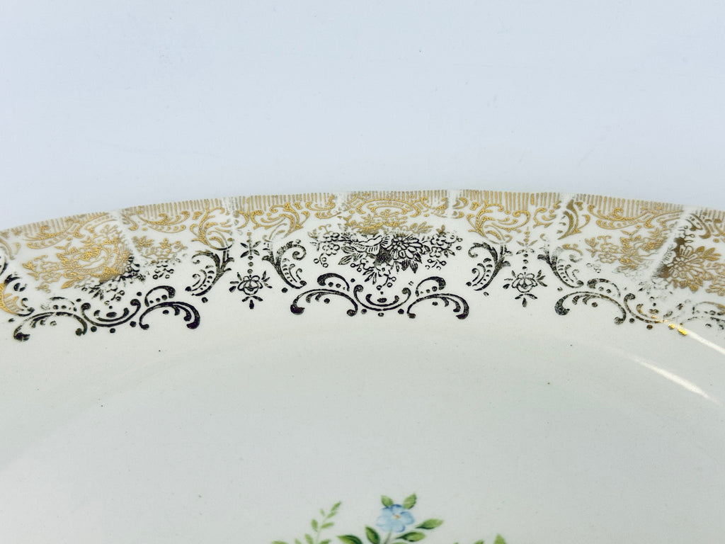Product image for 'vintage limoges rosalie oval 22k gold floral serving tray platter scalloped design made in usa' (view b78c7f)