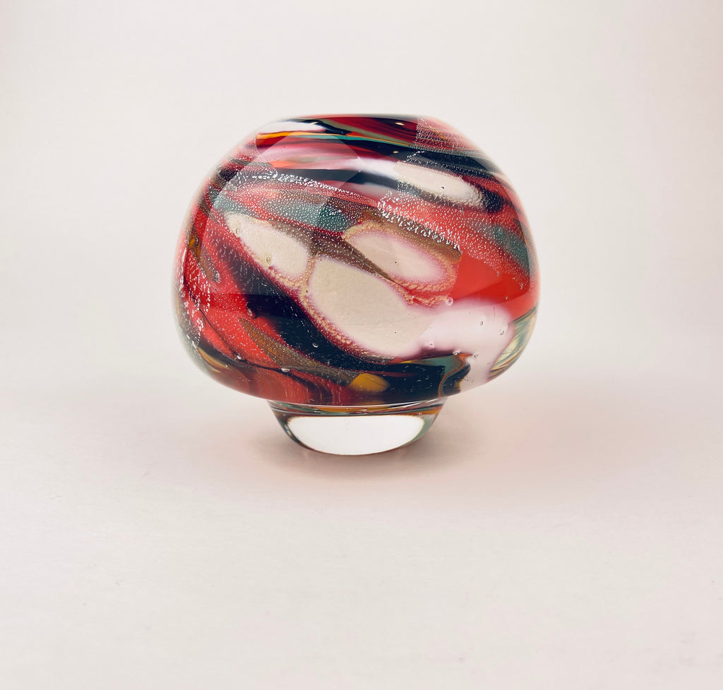 Product image for 'vintage raymond zotto round handblown art glass vase controlled bubbles heavy bottom zotto signed' (view 522c2b)