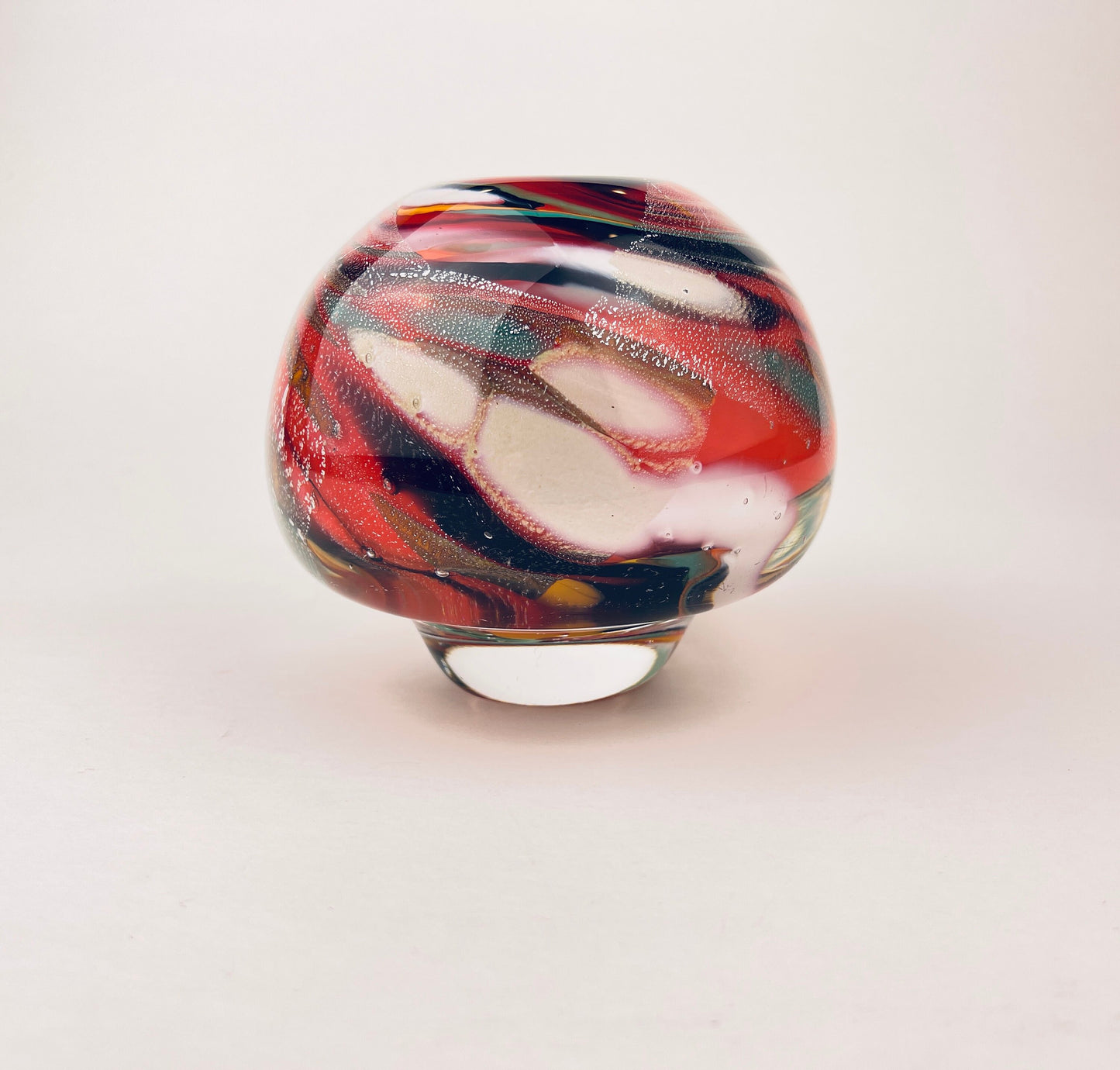 Product image for 'vintage raymond zotto round handblown art glass vase controlled bubbles heavy bottom zotto signed' (view 522c2b)