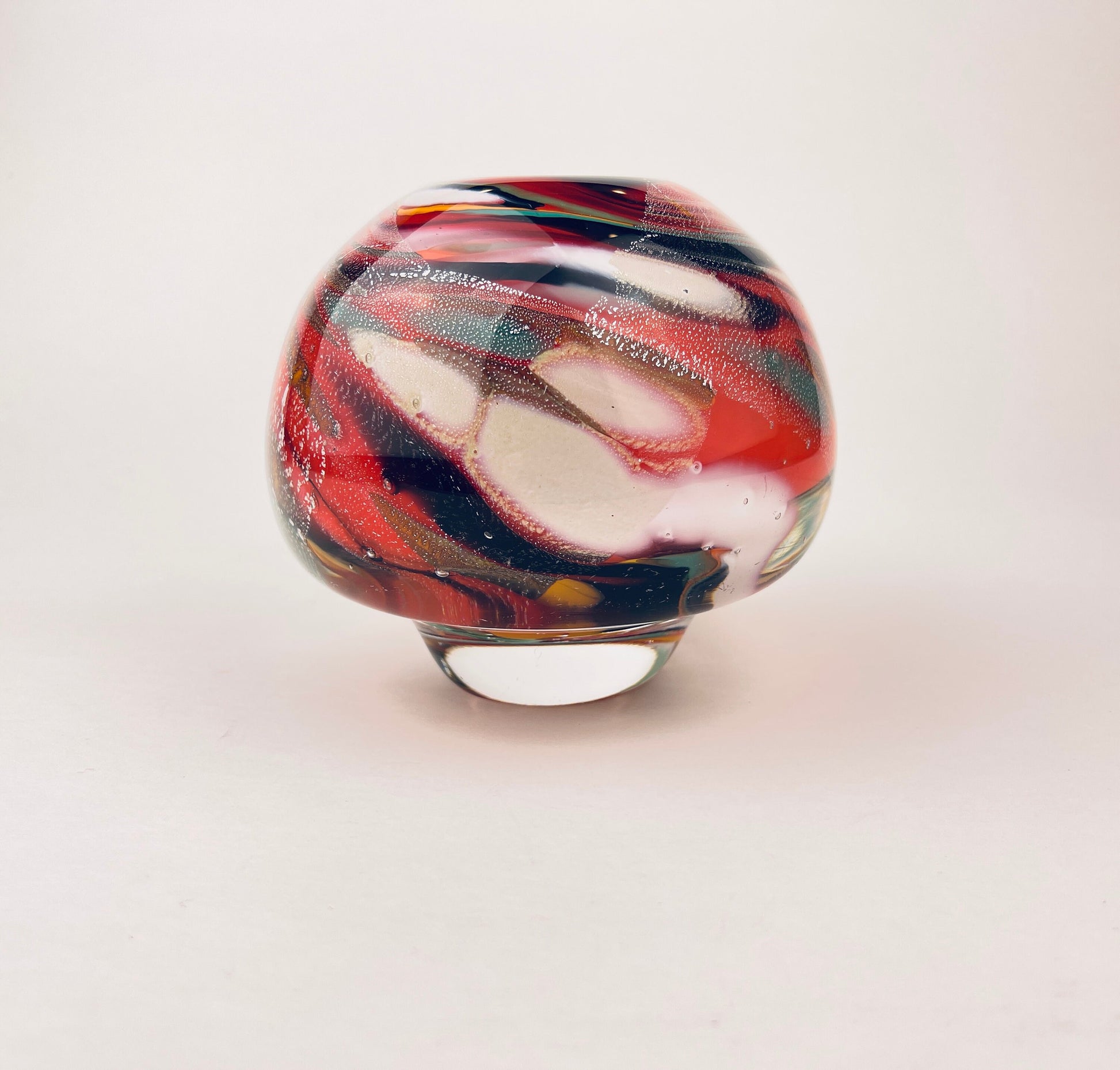 Product image for 'vintage raymond zotto round handblown art glass vase controlled bubbles heavy bottom zotto signed' (view 522c2b)
