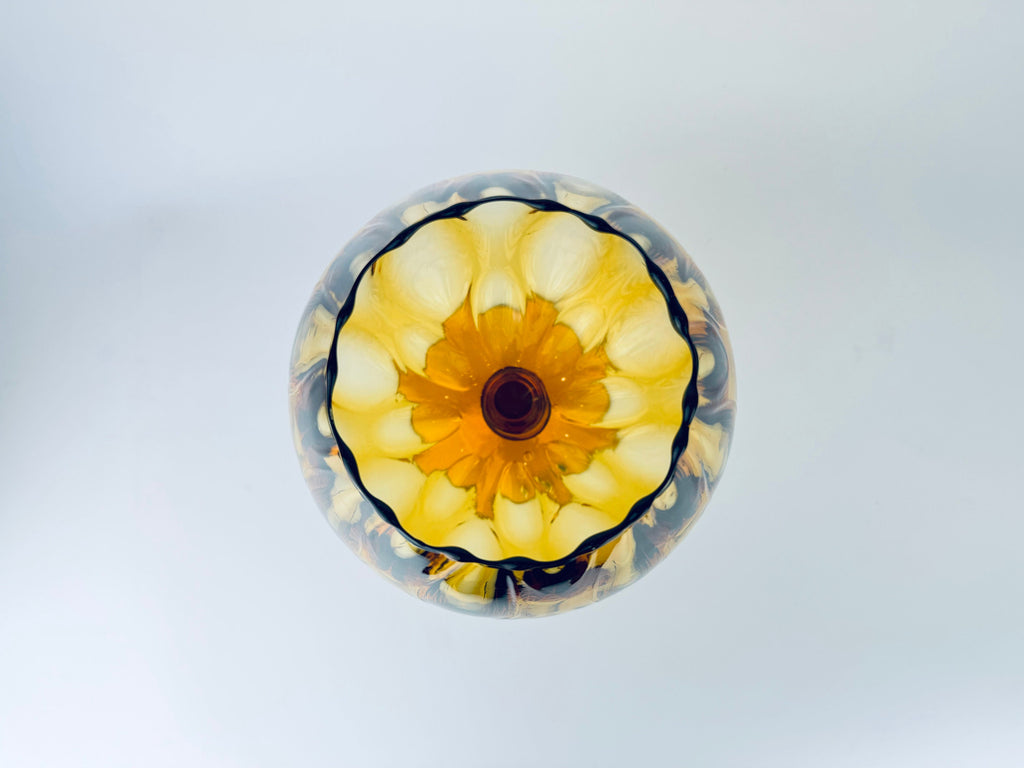 Product image for 'vintage italian empoli handblown glass snifter bowl vase amber teardrop pattern made in italy' (view d1e7f3)