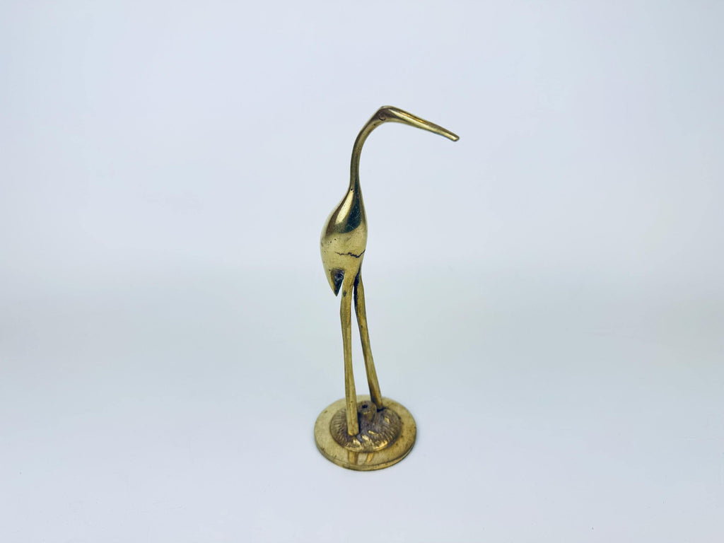 Product image for 'vintage solid brass crane sculpture figurine attractive aged metal patina' (view 087be3)