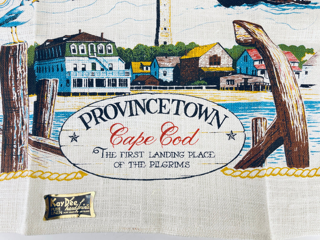 Product image for 'vintage provincetown cape cod linen tea towel the first landing place of the pilgrims pure linen kay dee handprints rhode island' (view f11cda)