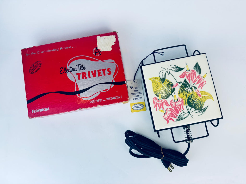 Product image for 'vintage 1960s electra tile floral ceramic trivet mid century modern hot plate with original box' (view 87d9ae)