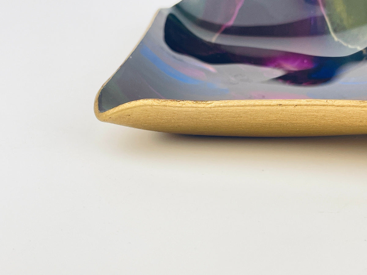 Product image for 'vintage mcm seetusee glassware by mayfair curvy decorative glass gold painted leather backed decorative tray made in canada' (view a52fe8)