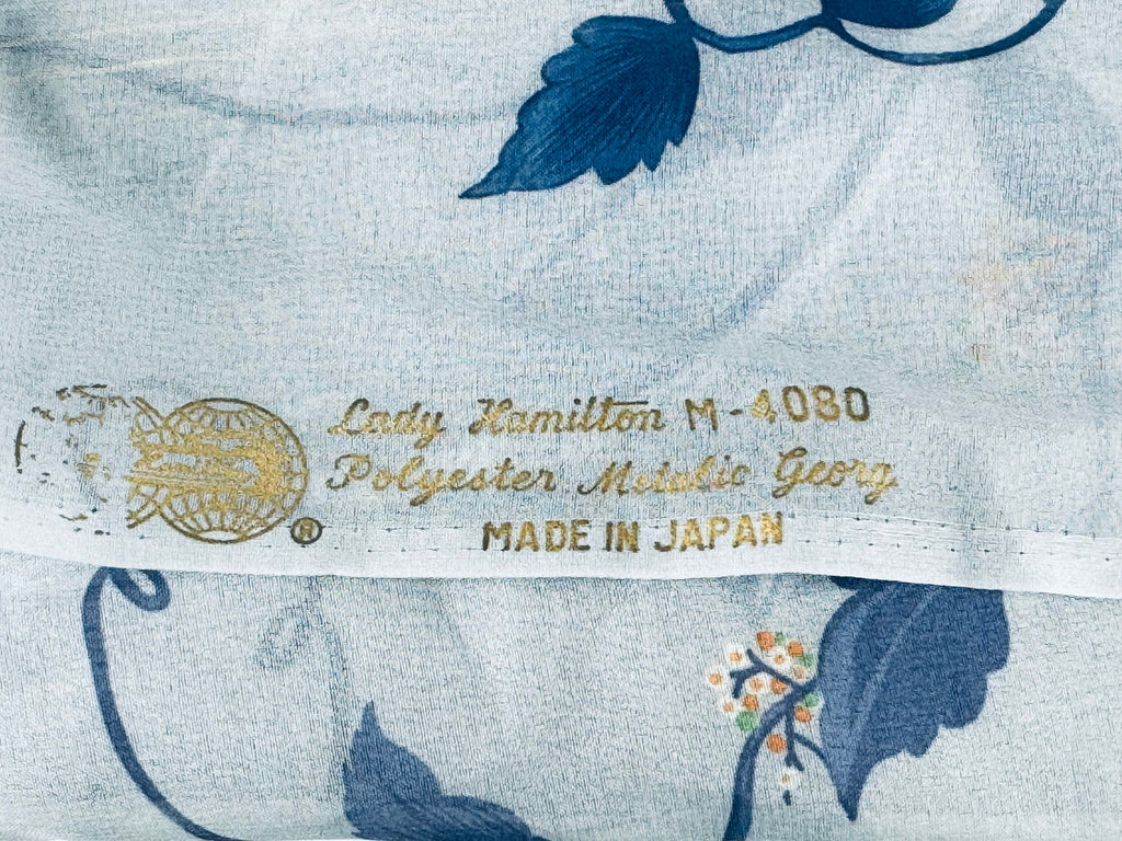 Product image for 'vintage grey lightweight sheer asian floral print metallic striped crepe fabric by lady hamilton 44 x 208 made in japan' (view f686d6)