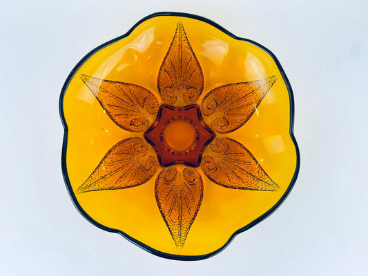 Product image for 'vintage amber glass decorative bowl renaissance pattern by anchor hocking beaded textured leaf made in usa' (view bdd1e9)