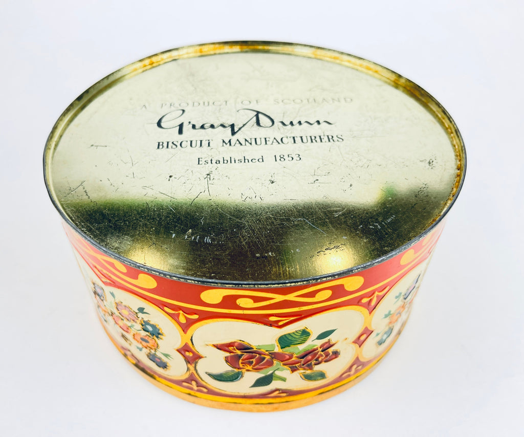 Product image for 'vintage gray dunn round tin red gold floral pattern product of scotland' (view 693724)